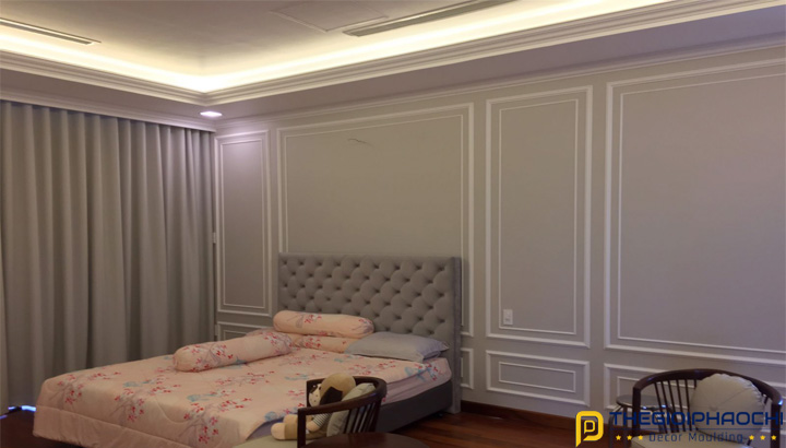 thi công phào chỉ tường phòng ngủ căn hộ